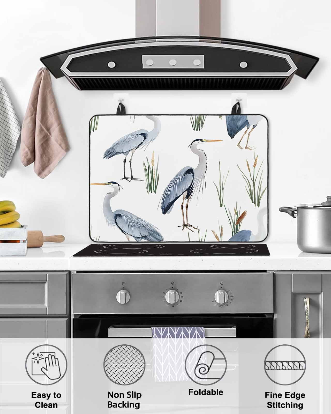 nqOlkjepod Large Induction Cooktop Protector Mat 36"x21", Watercolor Birds Stove Top Covers for Electric Stove, Tropical Animal Green Grass Decorative Stove Burner Cover Mats, Glass Top Stove Cover