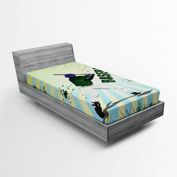 Ambesonne Green Fitted Sheet, Grunge Baseball Pop Art, Twin XL Size, Green Yellow