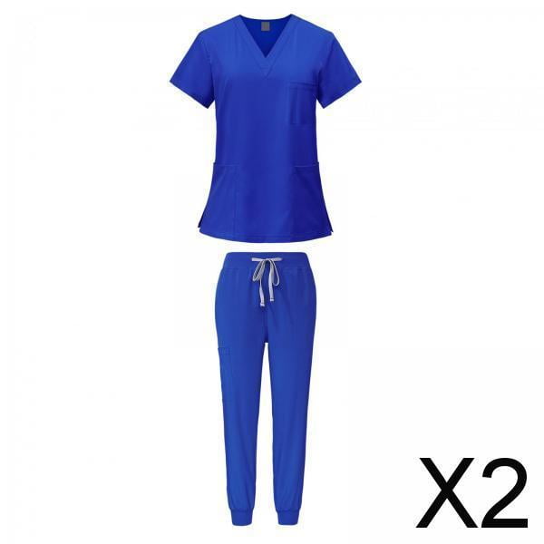 2x Conjunto De Uniforme Médico Femenino, Ropa De Trabajo De Enfermera Lavable A Máquina Para Salón De Belleza