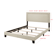 Home Design Adam Queen Upholstered Panel Bed Frame with Nailhead Trim and Padded Headboard, Beige, Easy assembly