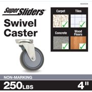Super Sliders Swivel Caster Wheels with Brake, 4-Inch, 250 lb Capacity, TPR Wheels