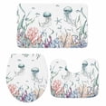 thumbnail image 2 of Marine Life Bathroom Rugs Set Jellyfish Starfish Shell Corals Oceans Non Slip Absorbent Soft Bath Mats 3 Piece Set with Bathroom Rug, U-Shaped Floor Mat, Toilet Seat Cover Large Size, 2 of 9