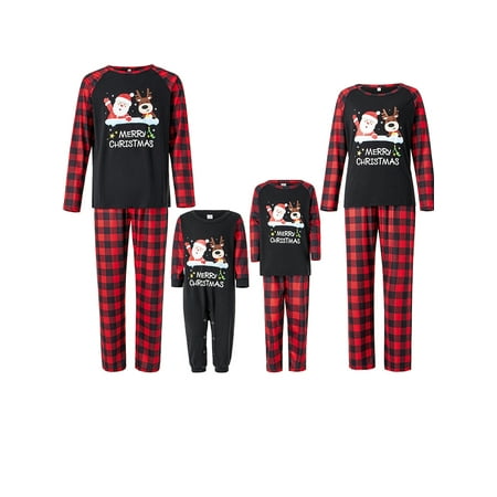

JYYYBF Christmas Pajamas for Family Santa Claus Elk Long Sleeve Tops + Plaid Pants Matching Sleepwear for Holiday Black Red