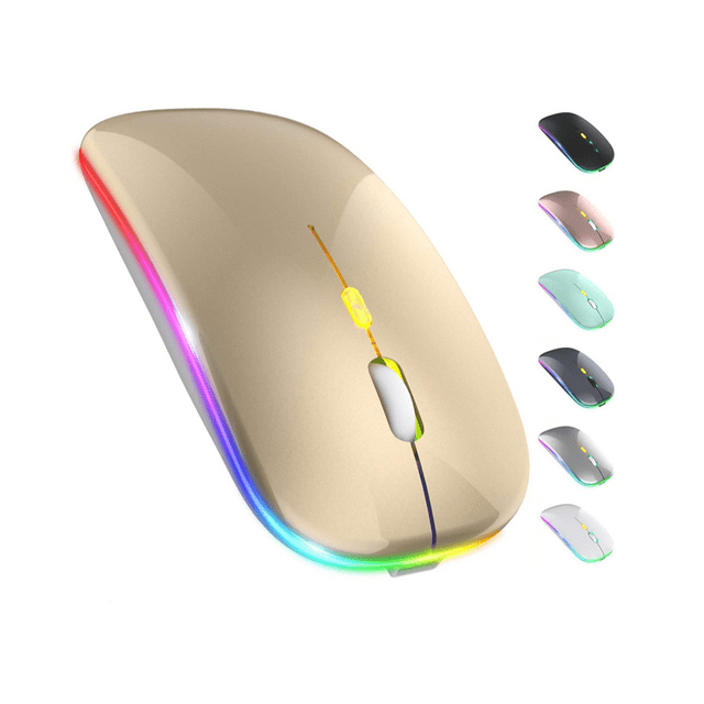 LED Wireless Mouse, Rechargeable Slim Silent Mouse 2.4G Portable Mobile Optical Office Mouse with USB Receiver, 3 Adjustable DPI for Notebook, PC, Laptop, Computer, MacBook (Gold)