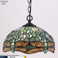 thumbnail image 3 of Tiffany Hanging Light W12H32 Inch Sea Blue Stained Glass Pendant lamp 1E26 Crystal Bead Dragonfly Style S147 WERFACTORY Series Lamps Chandelier Ceiling Fixture (S14712PB), 3 of 7