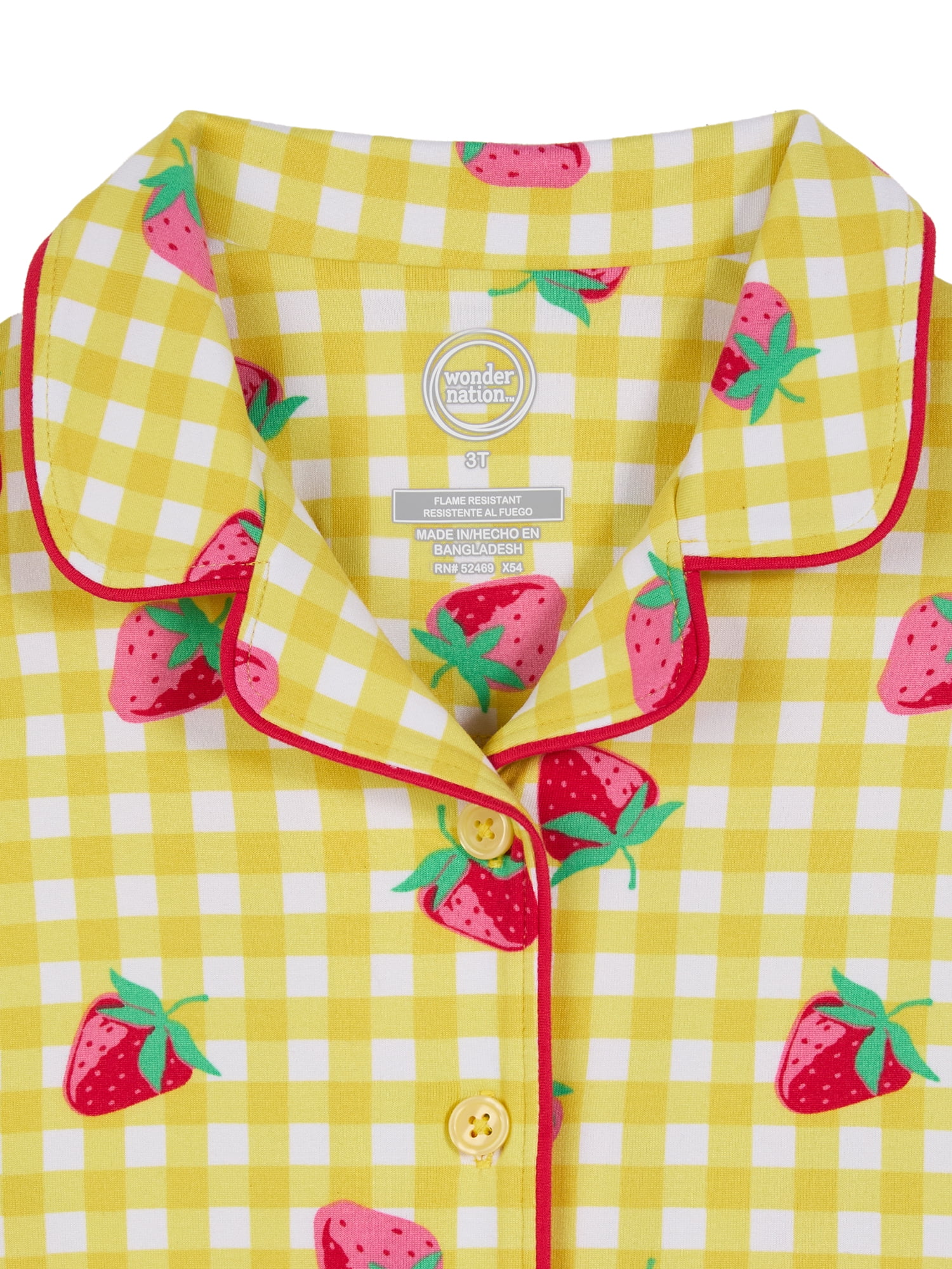 Wonder Nation Toddler Girls Short Sleeve Button Front Pajama Top and Shorts Set, 2-Piece, Sizes Sizes 3T-5T