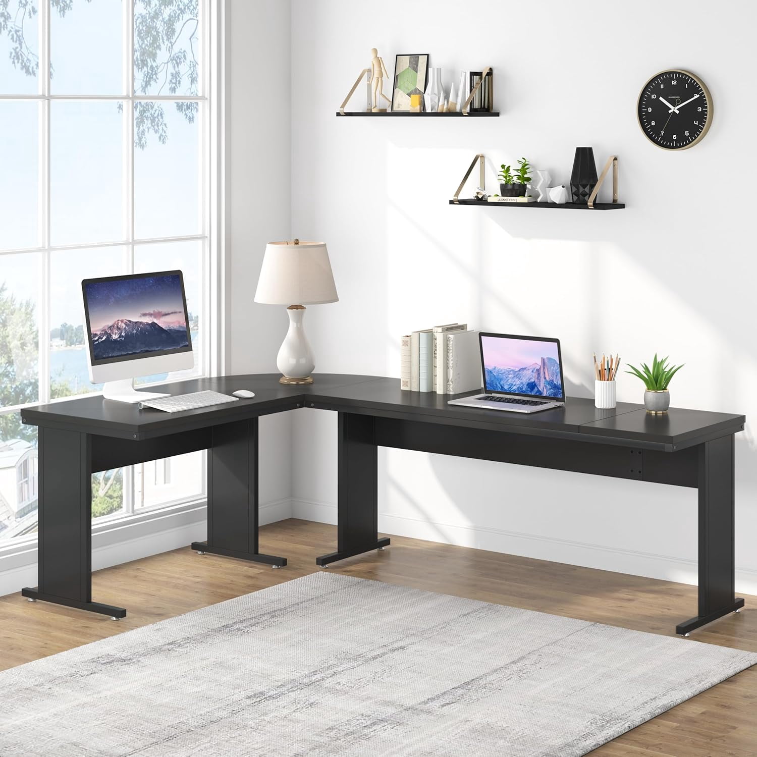 Tribesigns 83-In L-Shaped Executive Desk, Modern Reversible Office Computer Desk for Home Office (Black)