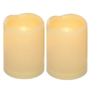 Waterproof Outdoor Flameless LED Candle - with Timer Realistic Flickering Battery Operated Powered Electric Electronic Plastic Resin Pillar Candle Size 3âx4â2 Pack