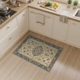 thumbnail image 2 of ODIKA 3'x5' Navy Blue Elegance with Taupe Floral Washable Accent Rug Intricate Blossom Motifs and Ornate Border Design for Bedside, Nursery Room, Pet Friendly & Non-Shedding, 2 of 6