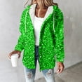 thumbnail image 2 of Fall Jackets for Women Trendy Hooded Full Zipper Solid Loose Sequin Drawstring Plus Size Fall Coats for Women,Green,XL, 2 of 5