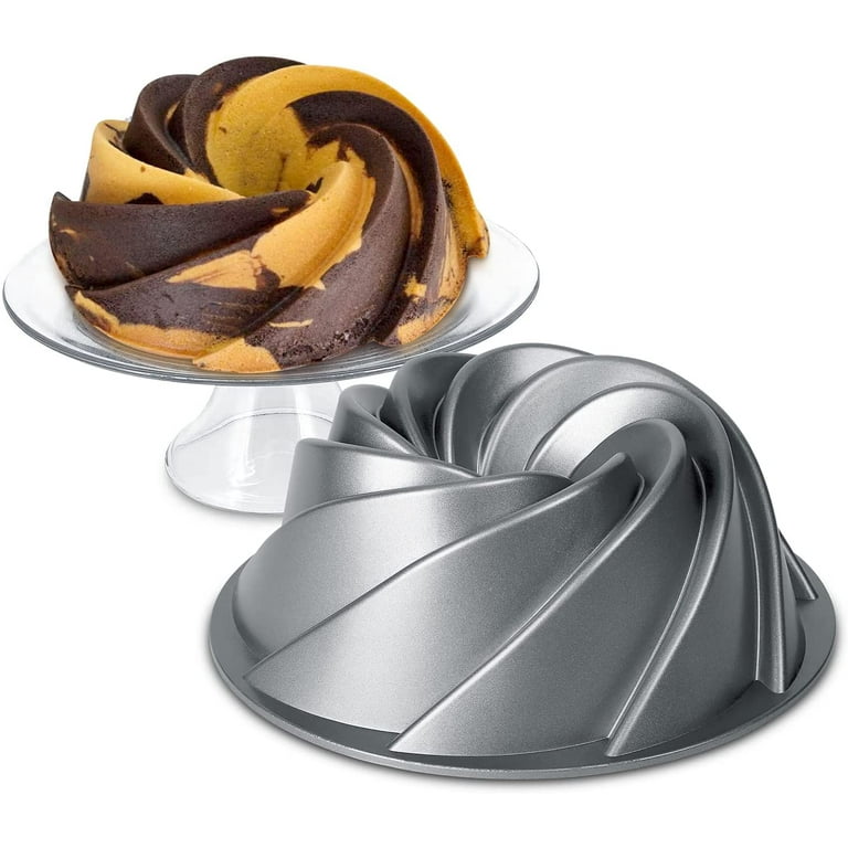 9-Inch Bundt Cake Pan, Swirl Cast Aluminium Bundt Tin, Non-Stick Fluted  Bundt Cake Pan Round, Silver