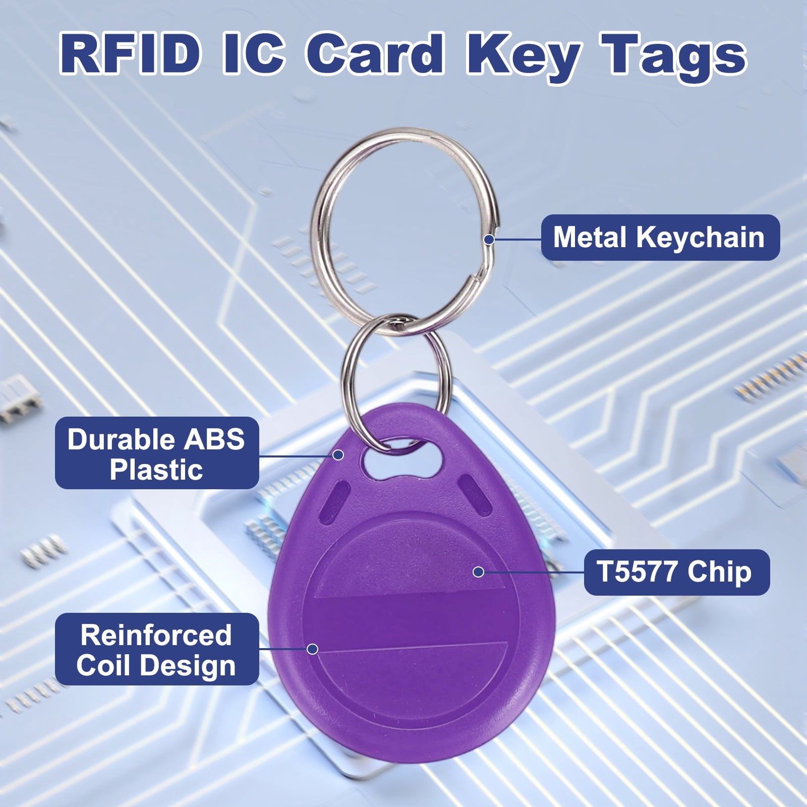 Uxcell 125kHz T5577 RFID Key Fob Tag, (Purple) (30pcs), Writable Rewritable Smart Key Fobs Tags Blank Clone IC Card Key Classic 1K, Suit for - Entry Access Control Systems