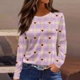 thumbnail image 2 of Valentine Day Shirts for Women Love Heart Print Long Sleeve Funny Tops Crew Neck Cute Loose T Shirts Pink M, 2 of 5
