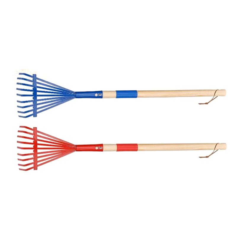 4Pcs Metal Kids Rakes with Hardwood Handle 27 Inch Small Rake for Gardening Mini Rake for Kids Garden Lawn Yard Tools