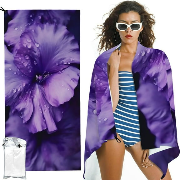 BCIIG  Purple Print Soft Beach Towel Superfine Microfiber Towel, Sandproof Pool Towels Summer Vacation 27.5x55in