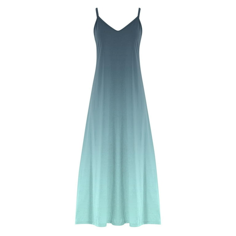 Alllist V Neck Womens Dresses Summer Green Slip Dress Casual Gradient Sundress Teen Dresses, Girl's, Size: XL