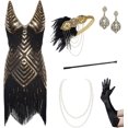 thumbnail image 3 of Vestido estilo flapper de los años 20 con cuello en V para mujer, vestido rugiente de los años 20, gran Gatsby para fiesta, 3 of 5