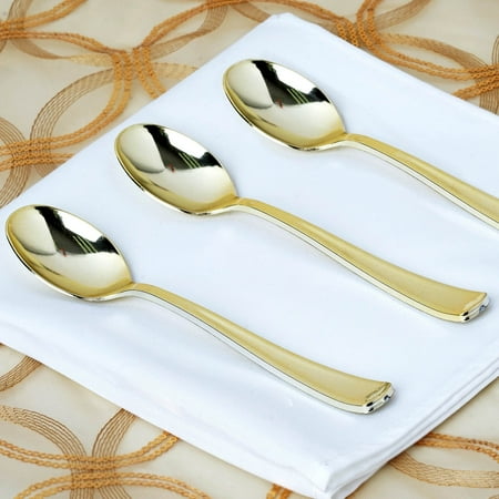 BalsaCircle 25 pcs Gold Plastic Spoons - Wedding Reception Party Buffet Catering Tableware Food