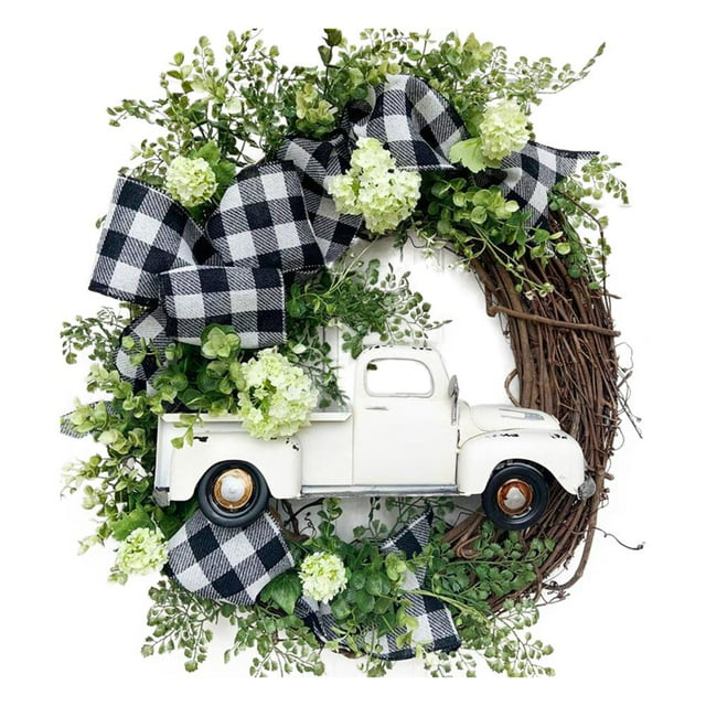 Jongmart Artificial vine Wreath with Retro Truck and Bow-Knot,Spring ...