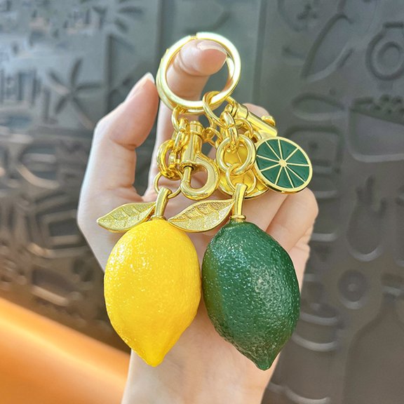 SmartBy Resin Keyring Summer Vitality Lemon Shape Charm Keychain Couples Friends Key Chain Portable Car Bag Door Keychain