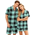thumbnail image 2 of Men's Pajama Sets Button Up Pajamas for Women Matching Pajamas for Couples Mens Pajamas Set Shorts Couple Matching Pajamas Sets Short Sleeve Button Down Sleepwear Pjs Shorts Set Soft Loungewear, L, 2 of 5