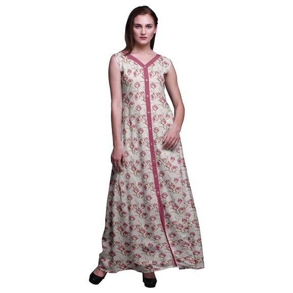 Bimba Floral Printed Front Slit Sleeveless Summer Spring Long Women BeachÂ&nbsp;Dress-Small
