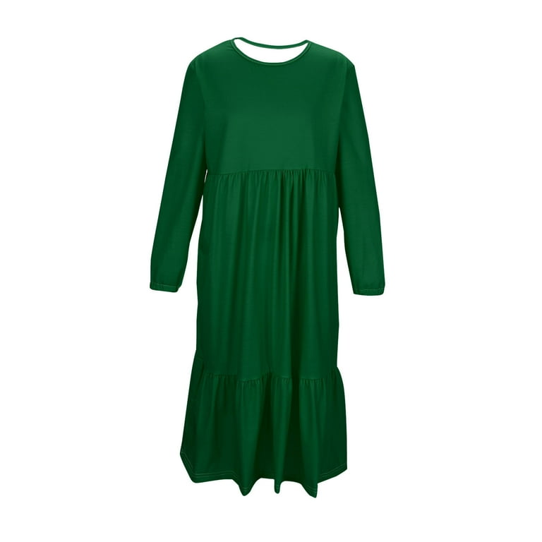 loose dresses for teens Xdegoge Maxi Dresses for Girls Long Sleeve and Ruffled Hem, Flowy Loose Fit  Casual Kids Dress with Pockets Teen Girl Clothes