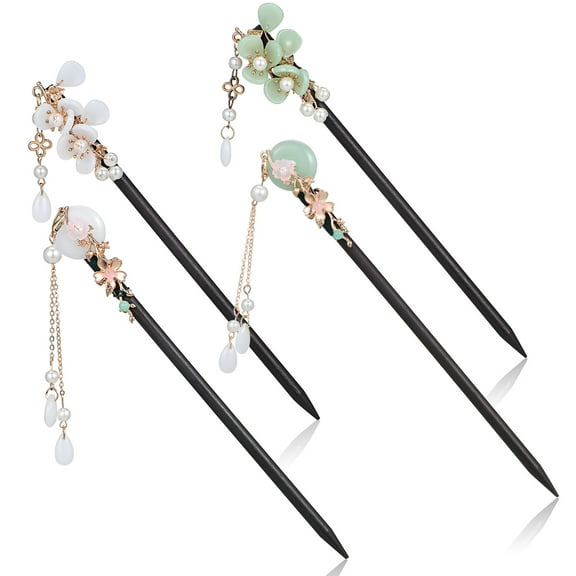 Amosfun 4 Pcs Wooden Hair Sticks For Women Retro Chinese Hair Pins With Beautiful Pendants Easy To Use For Buns