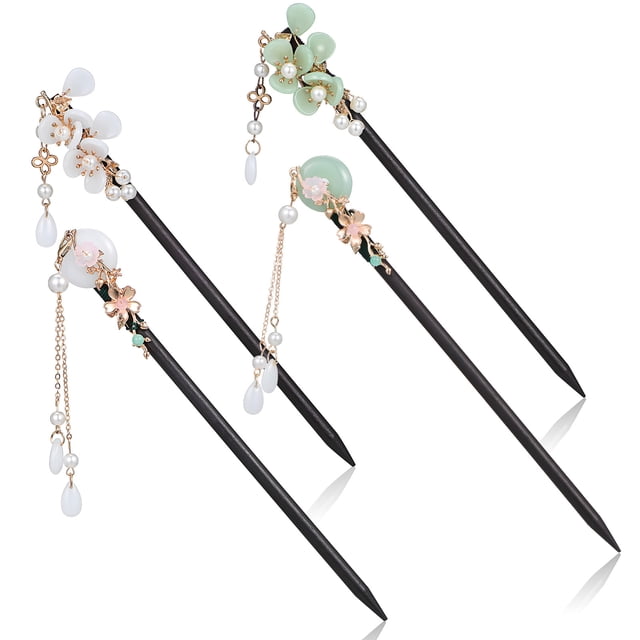 4 piezas de palitos chinos para el cabello, palillos de madera para el cabello, horquillas tradicionales chinas para mujeres.