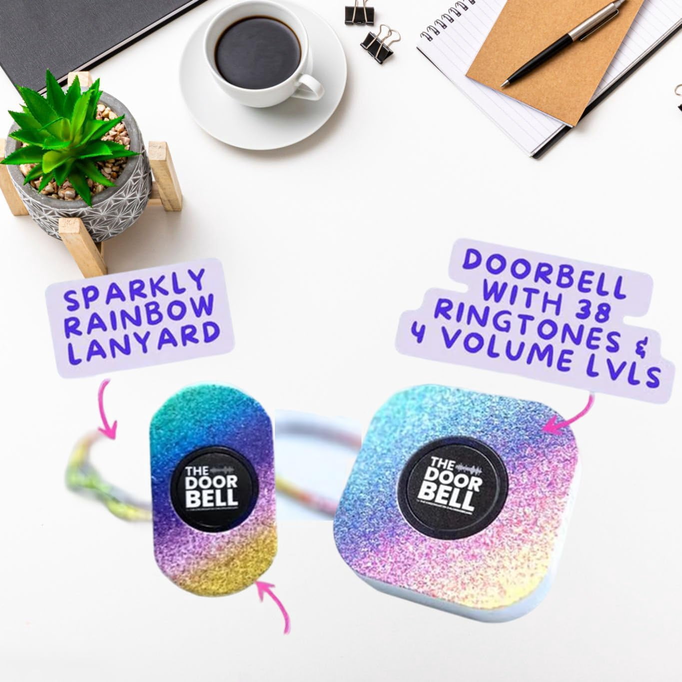 The Doorbell – Sparkly Rainbow Teacher's Remote,Classroom doorbell for Teachers,Wireless Doorbell, Classroom Must Haves,38 Chimes & 4-Level Volume for Home/Apartment/Classroom/Business