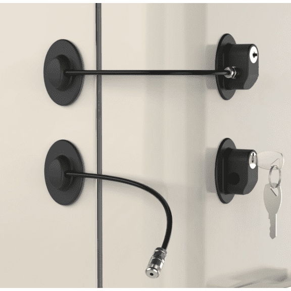 JUNPEI black 2-piece refrigerator door lock set with 4 keys, file drawer lock, refrigerator door lock, and child safety cabinet lock