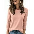 thumbnail image 2 of Wutalume Women's Round Neck Classic Long Sleeve Pullover Knitted Sweater, Breathable Loose Soft Cozy Top, Timeless Style for Comfort and Casual Looks,Pink M, 2 of 5