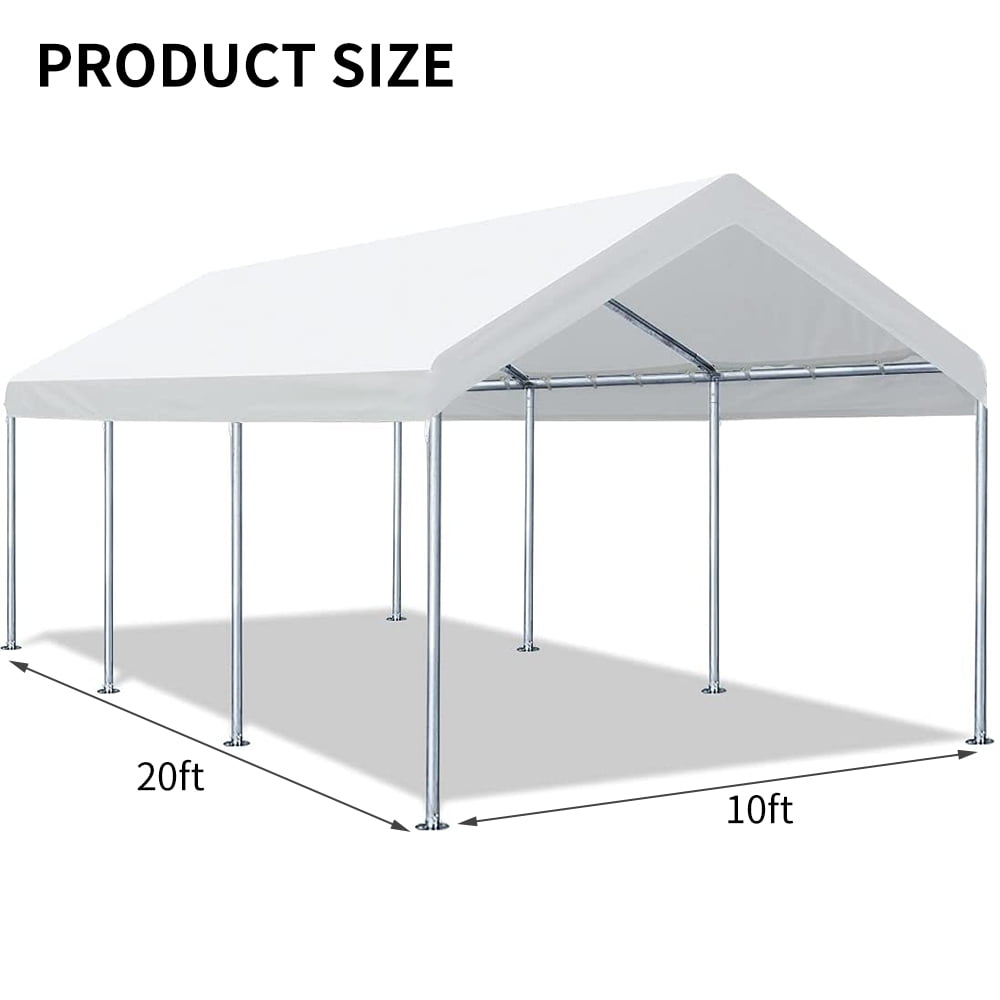Vanteriam 10'x20' Carport Canopy Replacement Top Cover for Car Garage Shelter Party Tent with Ball Bungees White (Only Top Cover, Frame is not Included)