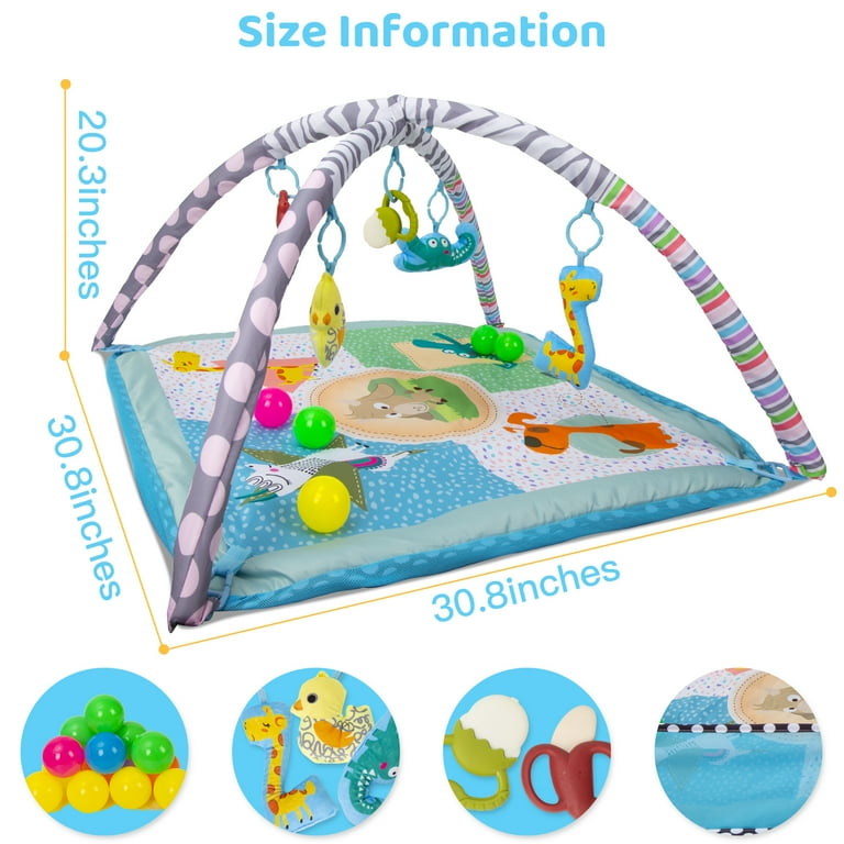 Airhive Baby Play Mat Baby Gym Activity Mat with Fence Baby Tummy Time Play Mat with 5 Detachable Toys Ocean Ball Baby Sensory Crawling Mat for