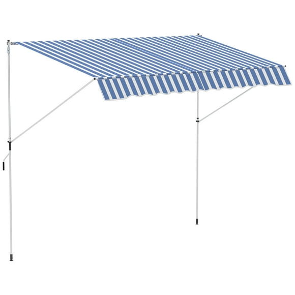 Outsunny 10x5ft Manual Retractable Awning, Patio Sun Shade Canopy Shelter with 5.6-9.2ft Support Pole, Water Resistant UV Protector, for Window, Door, Porch, Deck, Blue