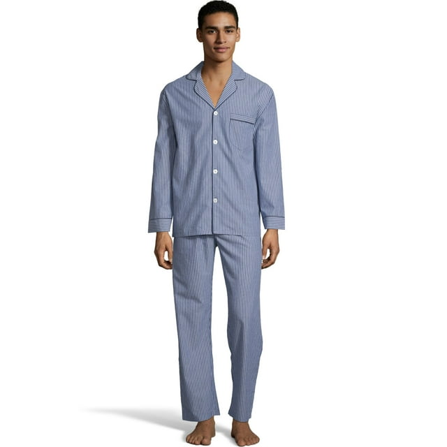 Hanes Pyjama Tissé pour Hommes, G, Rayure Bleue