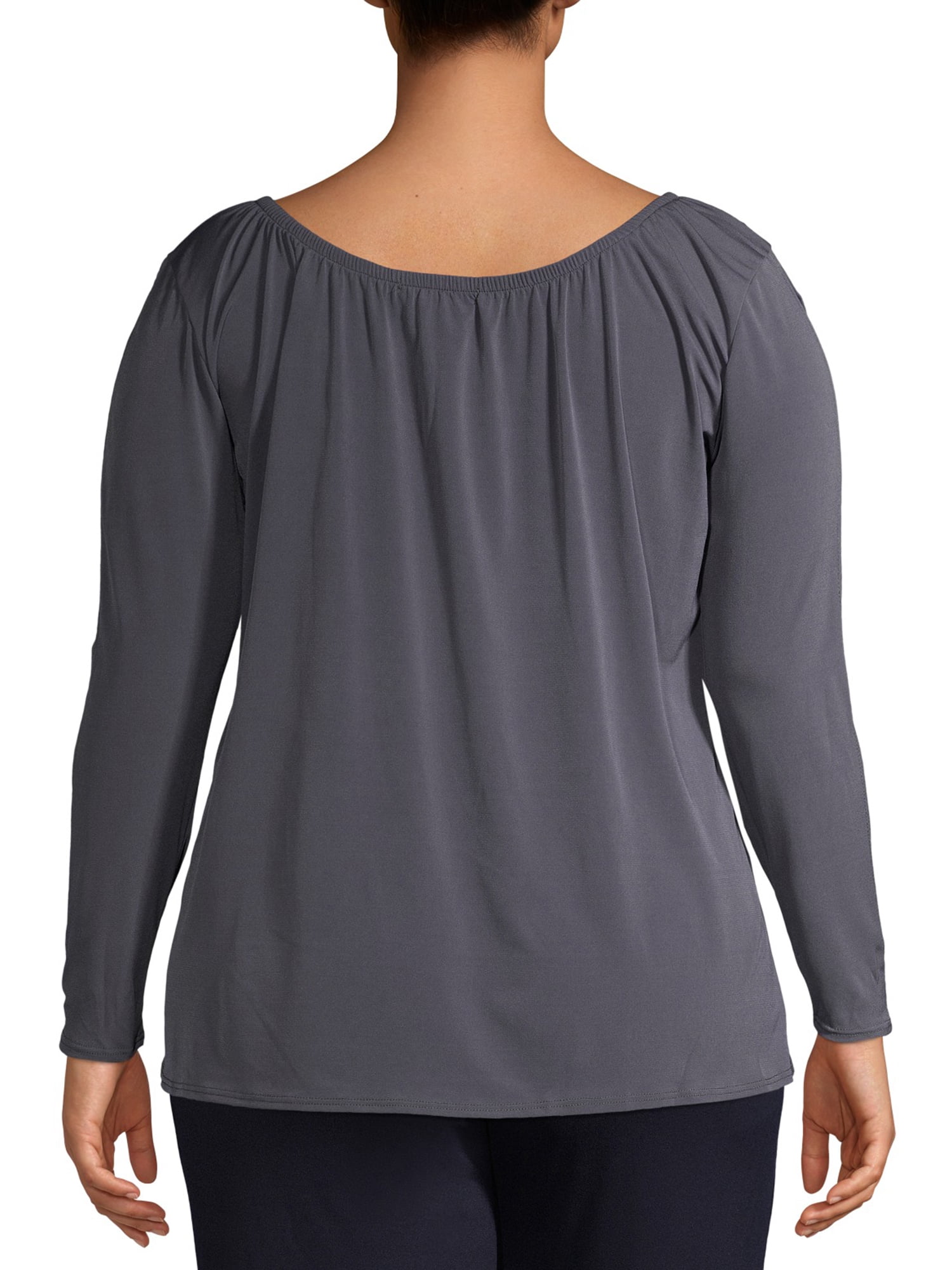 Ella Samani Women's Plus Size Tie Front Long Sleeve Top