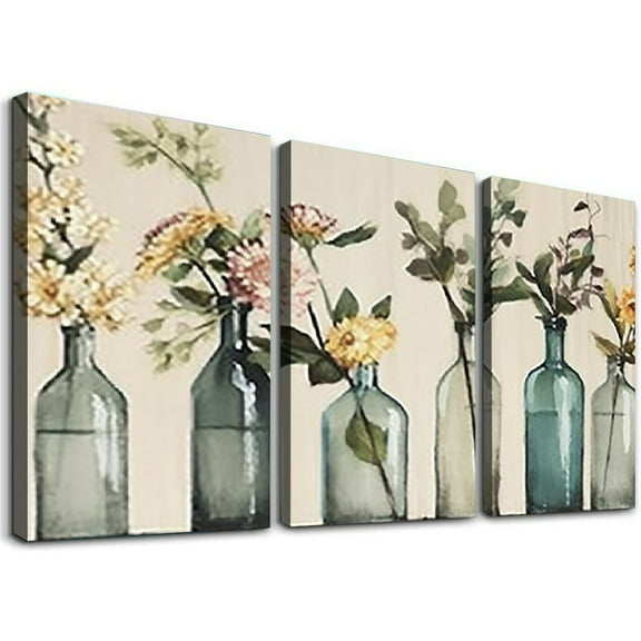Ullo0ord Bottles And Plants Farm Wood Textured Design Framed Floater Canvas Wall Art Design by Anne Tavoletti 12x16x3pcs
