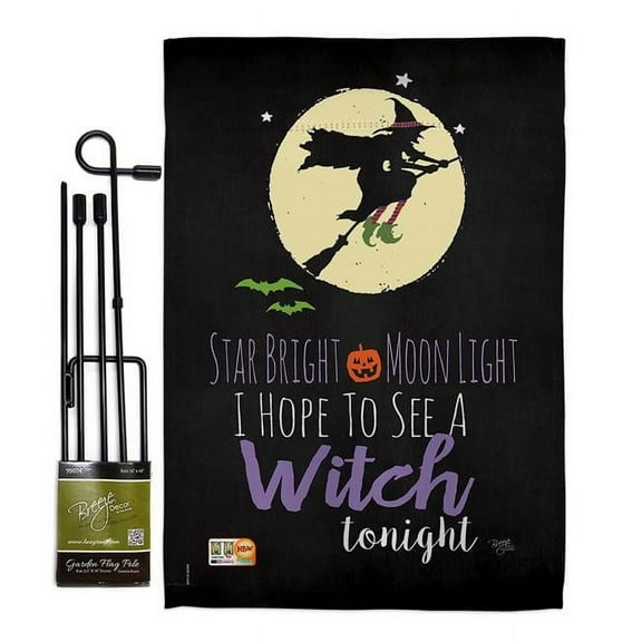 Breeze Decor BD-HO-GS-112073-IP-BO-D-US18-SB 13 x 18.5 in. Star Bright Fall Halloween Vertical Double Sided Mini Garden Flag Set with Banner Pole