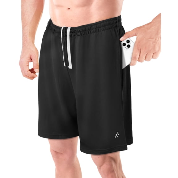NY Threads Men's Athletic Shorts Quick Dry Loose-Fit Lightweight Running Workout Gym Shorts with Pockets, Large, Black