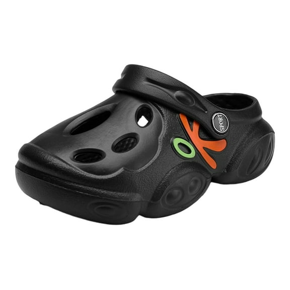 WUXIAN Boy Kids Sandals Clogs On Slide Garden Shoes Printed Beach Pool Kids Clog Sandals Slippers Water Clogs Sport Shoes, Black