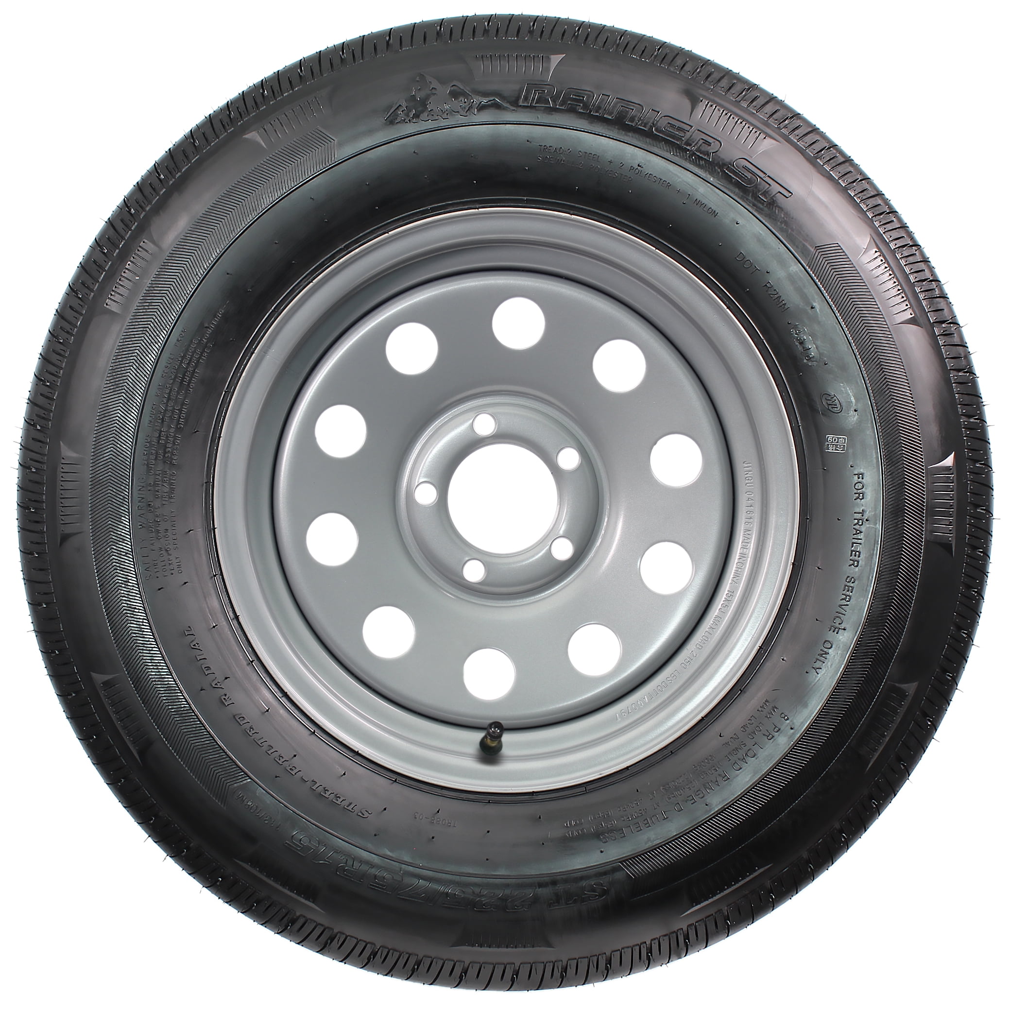 Load D 5 Lug Silver Modular Wheel Trailer Tire On Rim ST225/75D15 15 in 