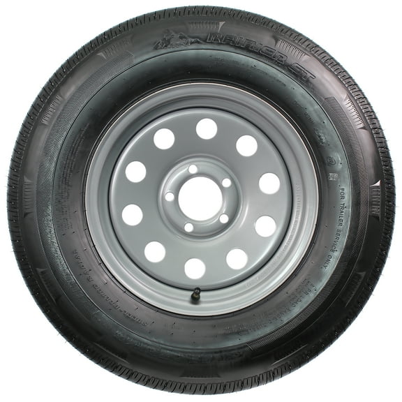 eCustomrim Radial Trailer Tire On Silver Rim ST225/75R15 Load D 5 Lug On 4.5 Modular Wheel