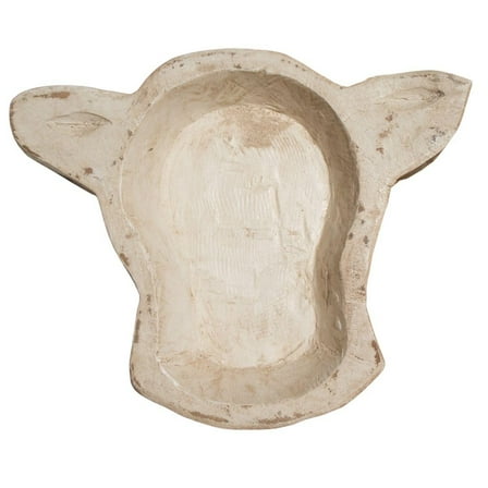 cow head large dough bowl for decor or candles unique antiqued hand carved centerpiece farmhouse holiday christmas gift 11x12x2- antique