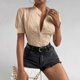 thumbnail image 4 of Camisas de Corta para Mujer, Blusas Abotonadas, Blusas Informales Texturizadas de Verano. Caqui XL, 4 of 8