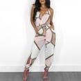thumbnail image 2 of Fesfesfes Rompers for Women Wide Leg Pants Striped Printed Sling Hollow Leg Siamese Jumpsuit With Belt, 2 of 9