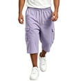 thumbnail image 5 of Nestiefly Men's Capri Cargo Casual 3/4 Shorts Elastic Waist Drawstring Wide Leg Below Knee Sweatpants Baggy with Pockets Light Purple XL, 5 of 7