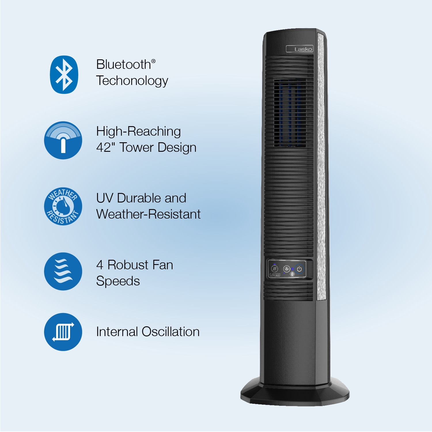 Lasko 42" 4-Speed Outdoor Living Tower Fan for Decks and Patios, Black, YF200