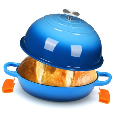 Bybiment 6qt Enameled Cast Iron Dutch Oven for Bread Baking, Non-Stick Dome-Shaped Bread Oven Pot with Lid, Handles and Scraper, Blue