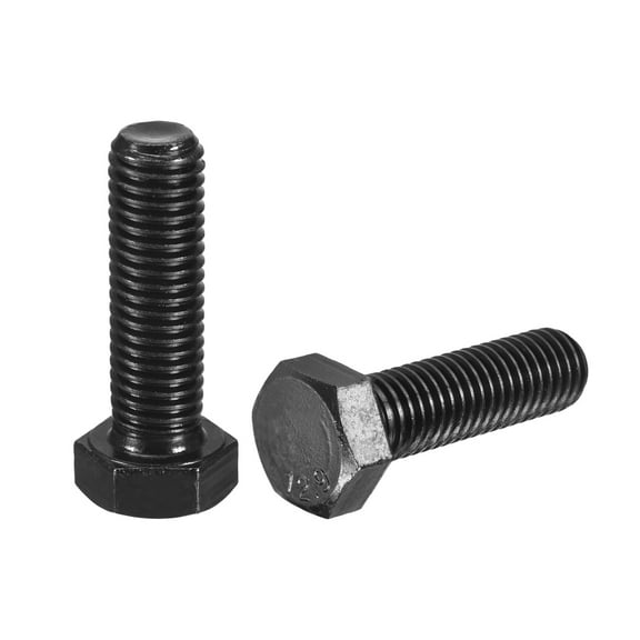 2Pack M12-1.75 x 40mm Left Hand Hex Head Bolt, Black Oxide Carbon Steel Reverse Fully Threaded  Fastener Screws Bolts for Machinery, Automobiles and Construction